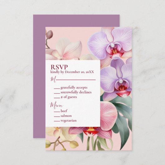 Pastel Rainbow Orchids RSVP Response Kaart (Voorkant / Achterkant)