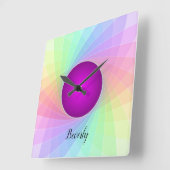 Pastel Rainbow Paars Twirl Name Persoonlijk Vierkante Klok (Hoek)