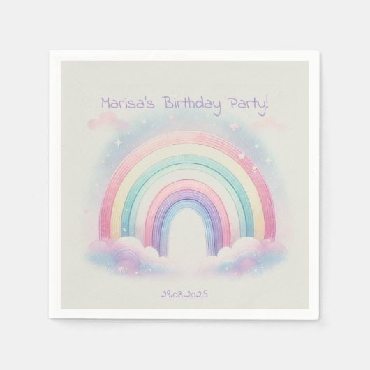Pastel Rainbow Paper servetten – Verjaardagsfeest (Voorkant)