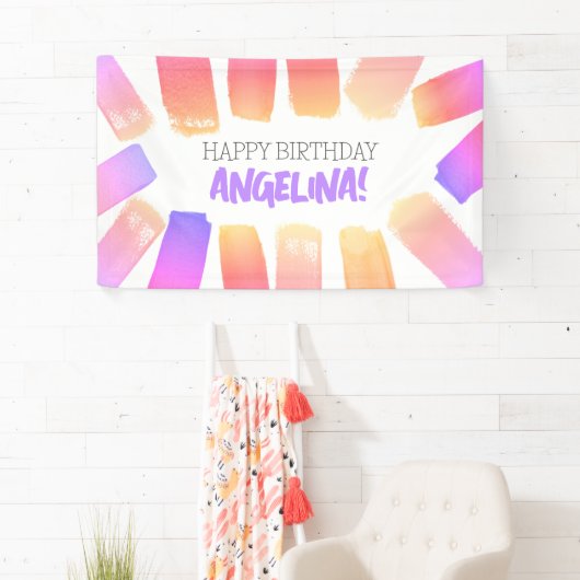 Pastel Rainbow Pattern Paint Birthday Party Spandoek (Insitu)