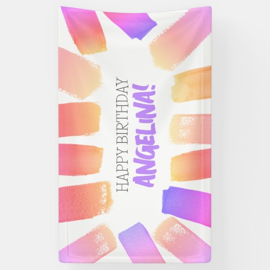 Pastel Rainbow Pattern Paint Birthday Party Spandoek (Verticaal)