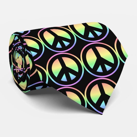 Pastel Rainbow Peace Sign Stropdas (Opgerold)