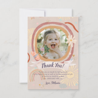 Pastel Rainbow Pink Birthday Photo Thank You Card Bedankkaart