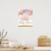 Pastel rainbow pink gold baby shower welcome sign poster (Keuken)