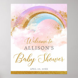 Pastel rainbow pink gold baby shower welcome sign poster