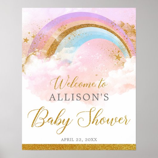 Pastel rainbow pink gold baby shower welcome sign poster (Voorkant)