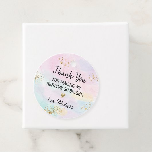 Pastel Rainbow Pink Gold Birthday Bedankjes Labels (In situ)
