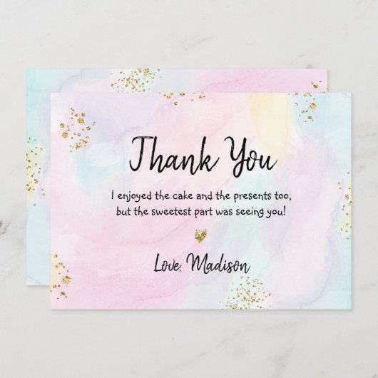 Pastel Rainbow Pink Gold Birthday Bedankkaart (Voorkant / Achterkant)