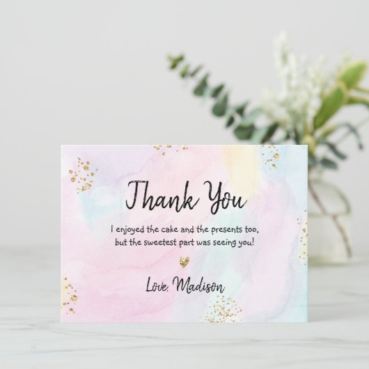 Pastel Rainbow Pink Gold Birthday Bedankkaart (Staand voorkant)