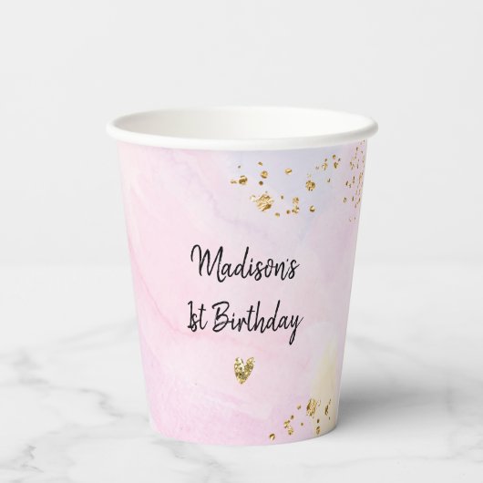 Pastel Rainbow Pink Gold Birthday Papieren Bekers (Achterkant)