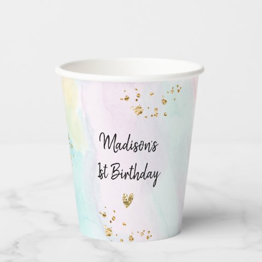 Pastel Rainbow Pink Gold Birthday Papieren Bekers (Voorkant)