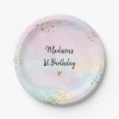 Pastel Rainbow Pink Gold Birthday Papieren Bordje (Voorkant)