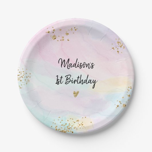 Pastel Rainbow Pink Gold Birthday Papieren Bordje (Voorkant)