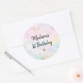 Pastel Rainbow Pink Gold Birthday Ronde Sticker (Envelop)