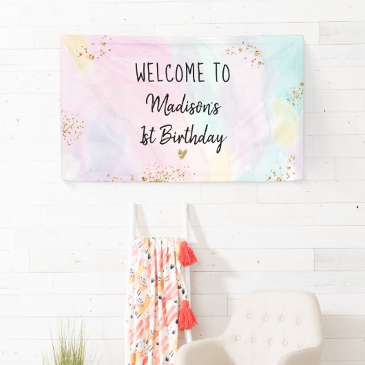 Pastel Rainbow Pink Gold Birthday Spandoek (Insitu)