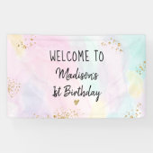 Pastel Rainbow Pink Gold Birthday Spandoek (Horizontaal)