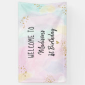 Pastel Rainbow Pink Gold Birthday Spandoek (Verticaal)