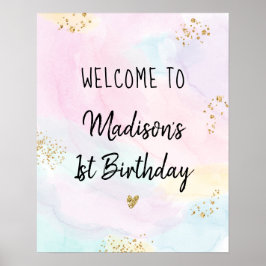 Pastel Rainbow Pink Gold Birthday Welkom Poster