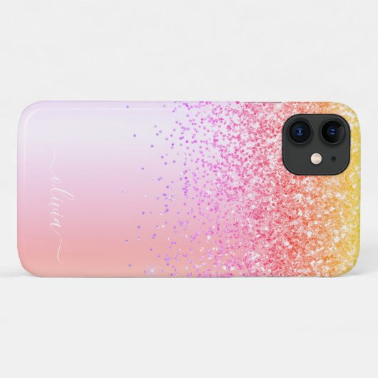 Pastel Rainbow Pink Gold Paars Glitter Monogram Case-Mate iPhone Case (Achterkant (horizontaal))