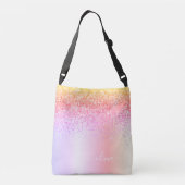 Pastel Rainbow Pink Gold Paars Glitter Monogram Crossbody Tas (Achterkant)