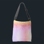 Pastel Rainbow Pink Gold Paars Glitter Monogram Crossbody Tas<br><div class="desc">Pastel Rainbow Paars, Gold, Roze verjaardag, baby shower of bachelorette cadeau voor iemand die van glam luxe en chic-stijlen houdt.</div>