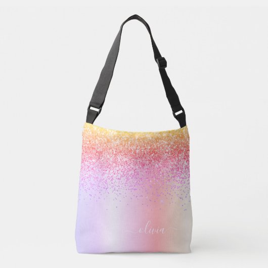Pastel Rainbow Pink Gold Paars Glitter Monogram Crossbody Tas (Voorkant)