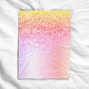 Pastel Rainbow Pink Gold Paars Glitter Monogram Fleece Deken