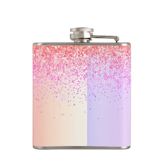 Pastel Rainbow Pink Gold Paars Glitter Monogram Heupfles (Achterkant)