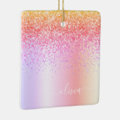 Pastel Rainbow Pink Gold Paars Glitter Monogram Keramisch Ornament (Rechts)