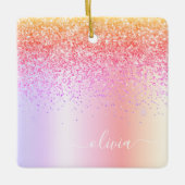 Pastel Rainbow Pink Gold Paars Glitter Monogram Keramisch Ornament (Voorkant)