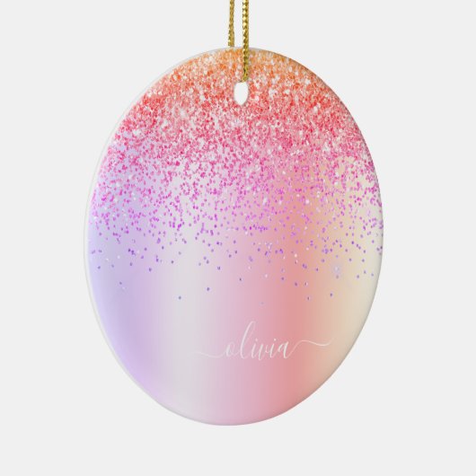 Pastel Rainbow Pink Gold Paars Glitter Monogram Keramisch Ornament (Rechts)