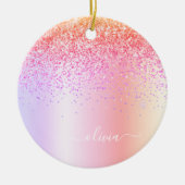 Pastel Rainbow Pink Gold Paars Glitter Monogram Keramisch Ornament (Voorkant)