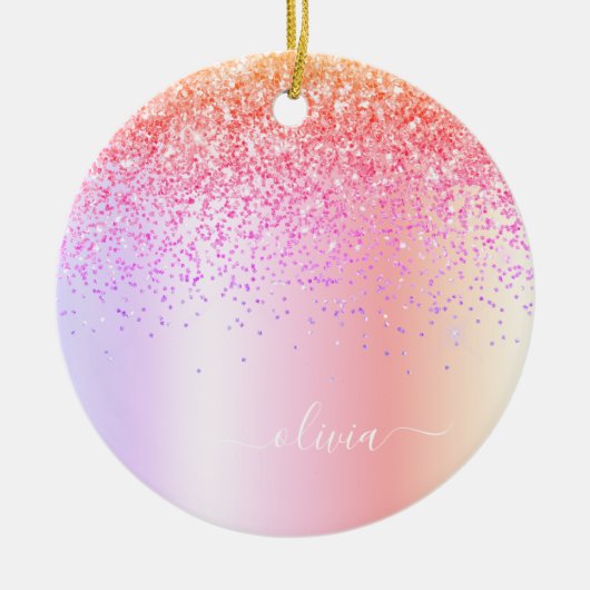 Pastel Rainbow Pink Gold Paars Glitter Monogram Keramisch Ornament (Voorkant)