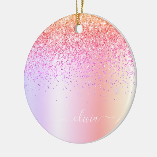 Pastel Rainbow Pink Gold Paars Glitter Monogram Keramisch Ornament (Links)