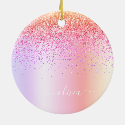 Pastel Rainbow Pink Gold Paars Glitter Monogram Keramisch Ornament (Achterkant)