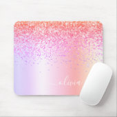 Pastel Rainbow Pink Gold Paars Glitter Monogram Muismat (Met muis)