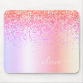 Pastel Rainbow Pink Gold Paars Glitter Monogram Muismat (Voorkant)