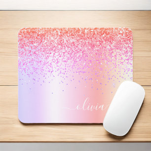 Pastel Rainbow Pink Gold Paars Glitter Monogram Muismat