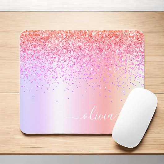 Pastel Rainbow Pink Gold Paars Glitter Monogram Muismat