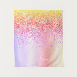 Pastel Rainbow Pink Gold Paars Glitter Monogram Wandkleed