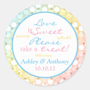 Pastel Rainbow Polka Dot Snoep Buffet Stickers