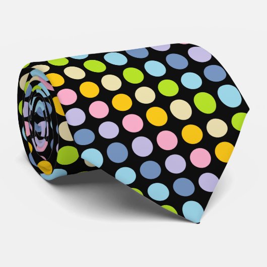Pastel Rainbow Polka Dots Black Stropdas (Opgerold)