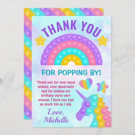 Pastel Rainbow Pop It Fidget Speelgoed Birthday Pa Bedankkaart (Voorkant / Achterkant)