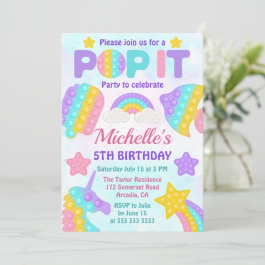 Pastel Rainbow Pop It Fidget Speelgoed Birthday Pa Kaart (Staand voorkant)