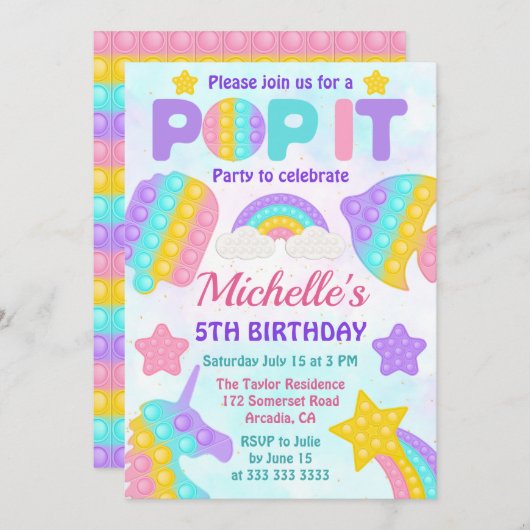 Pastel Rainbow Pop It Fidget Speelgoed Birthday Pa Kaart (Voorkant / Achterkant)