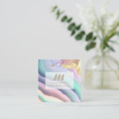 *~* PASTEL Rainbow QR MarbleLuxe Initiaal AP66 Vierkante Visitekaartje (Staand voorkant)