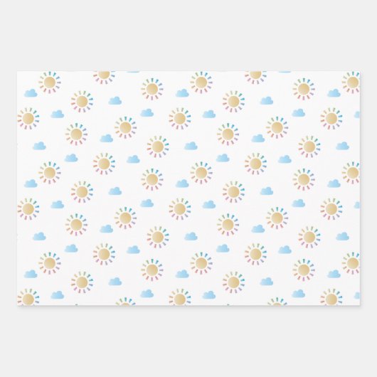 Pastel Rainbow Raindrops en Sunshine Baby shower Inpakpapier Vel (Voorkant 3)