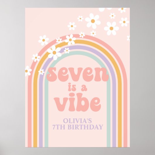 Pastel Rainbow Retro Seven is een Vibe 7e Verjaard Poster (Voorkant)
