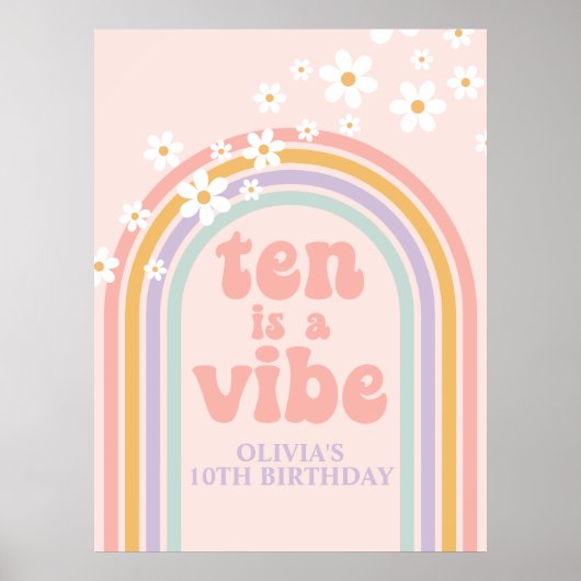 Pastel Rainbow Retro Ten is een Vibe 10e verjaarda Poster (Voorkant)