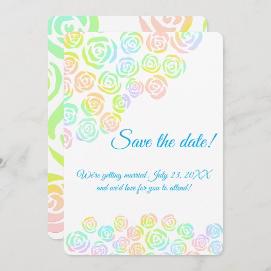 Pastel Rainbow Rozen Weddenschap Save The Date (Voorkant / Achterkant)